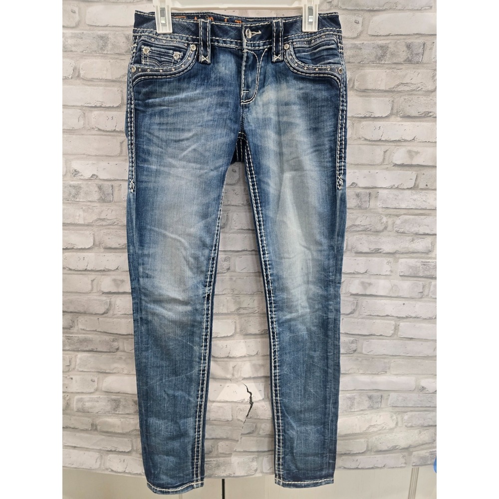 Rock Revival Women's Jeans Size‎ 27 Aliana Skinny Thick Stitch With Rhinestones